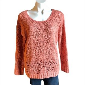 ANTHROPOLOGIE PINS AND NEEDLES Sweater Pink Knit Long Sleeve Pullover Small